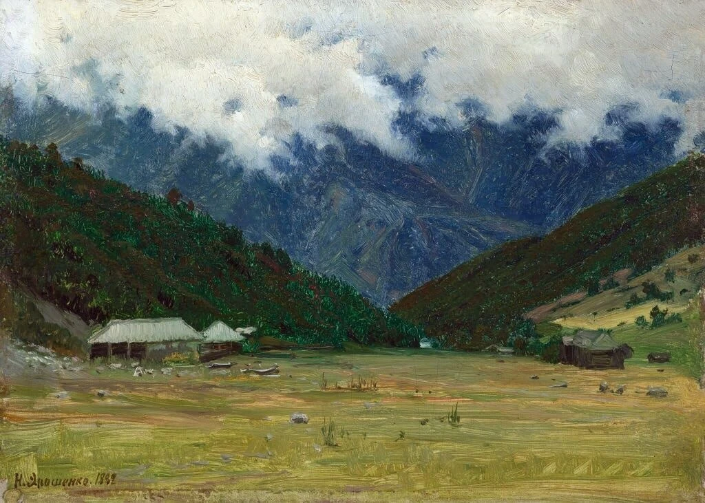 "Бечо в Сванетии", 1882
Картон, масло. 18 x 25,3 см

Ярошенко Николай Александрович
(1846-1898)

Гос