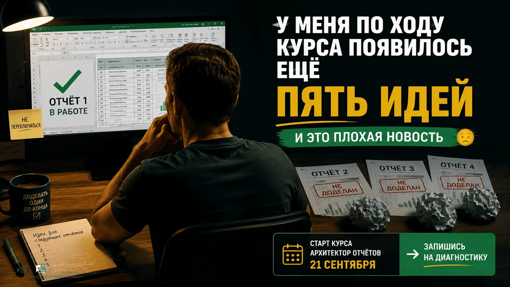 «У МЕНЯ ПО ХОДУ КУРСА ПОЯВИЛОСЬ ЕЩЁ ПЯТЬ ИДЕЙ» — И ЭТО ПЛОХАЯ НОВОСТЬ

Типичная история на обучении.