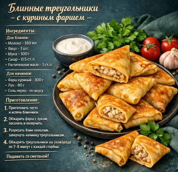 Блинные треугольники с куриным фаршем