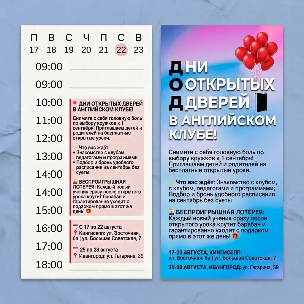 🎈 ДНИ ОТКРЫТЫХ ДВЕРЕЙ В АНГЛИЙСКОМ КЛУБЕ!