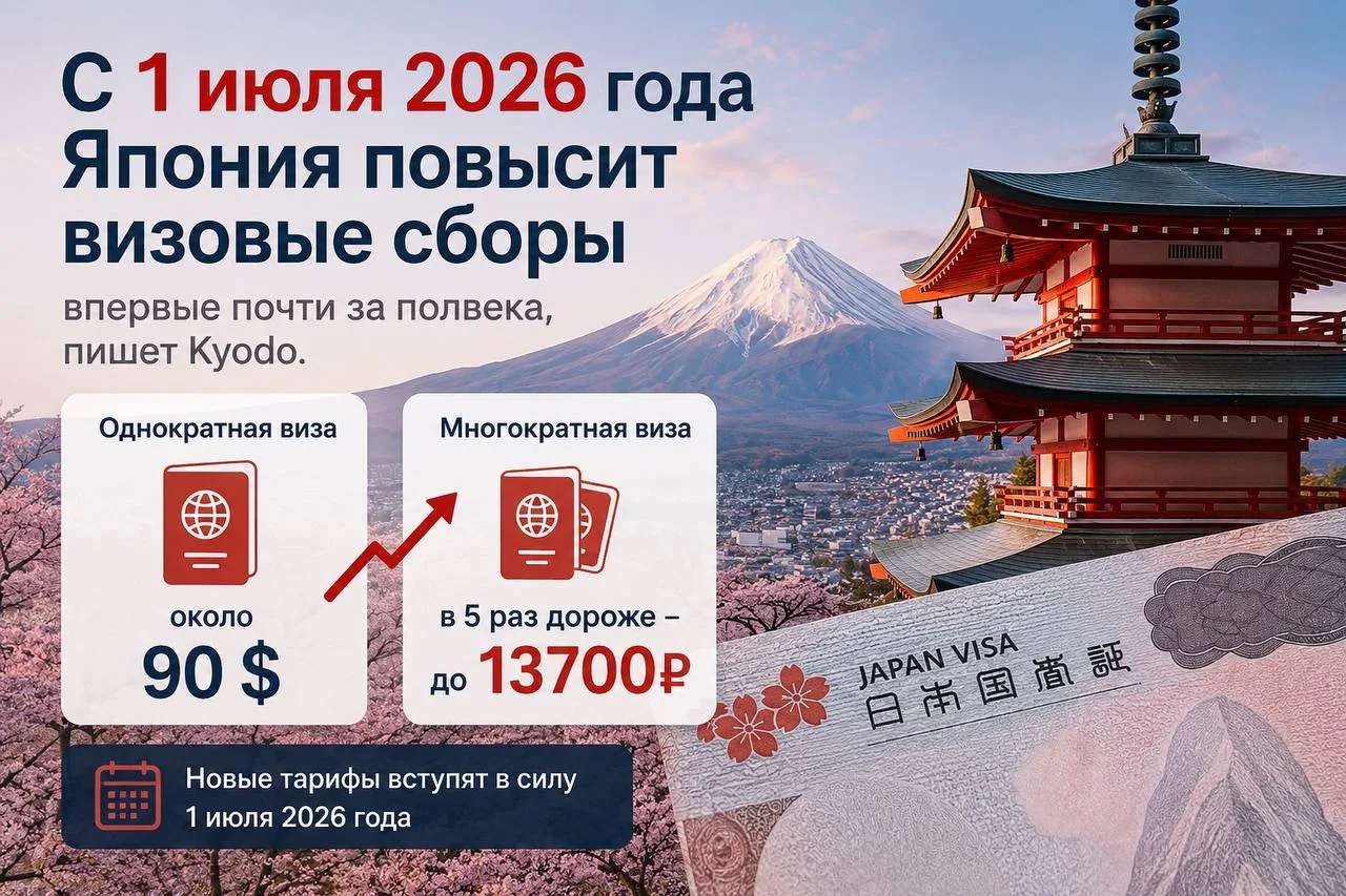 С 1 июля 2026 года Япония повысит визовые сборы впервые почти за полвека, пишет Kyodo 🇯🇵

📃Однокр