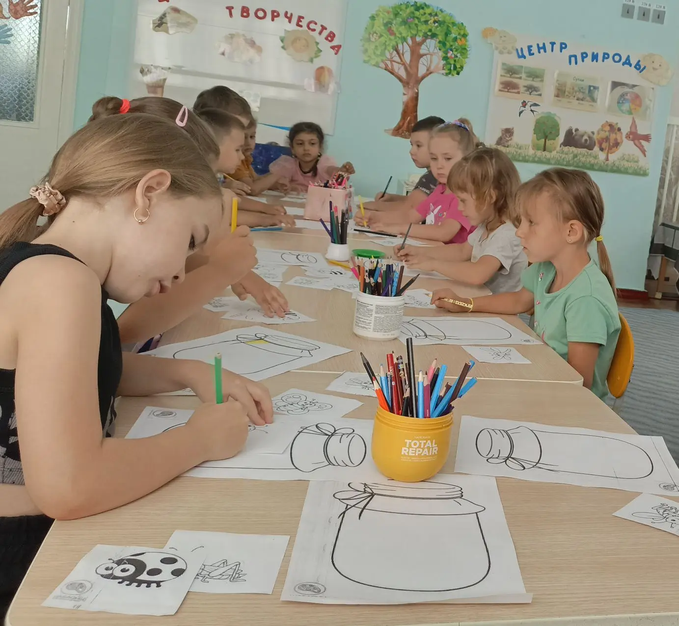 Аппликация и рисование в 3 смешанной группе на тему: "Насекомые в банке".