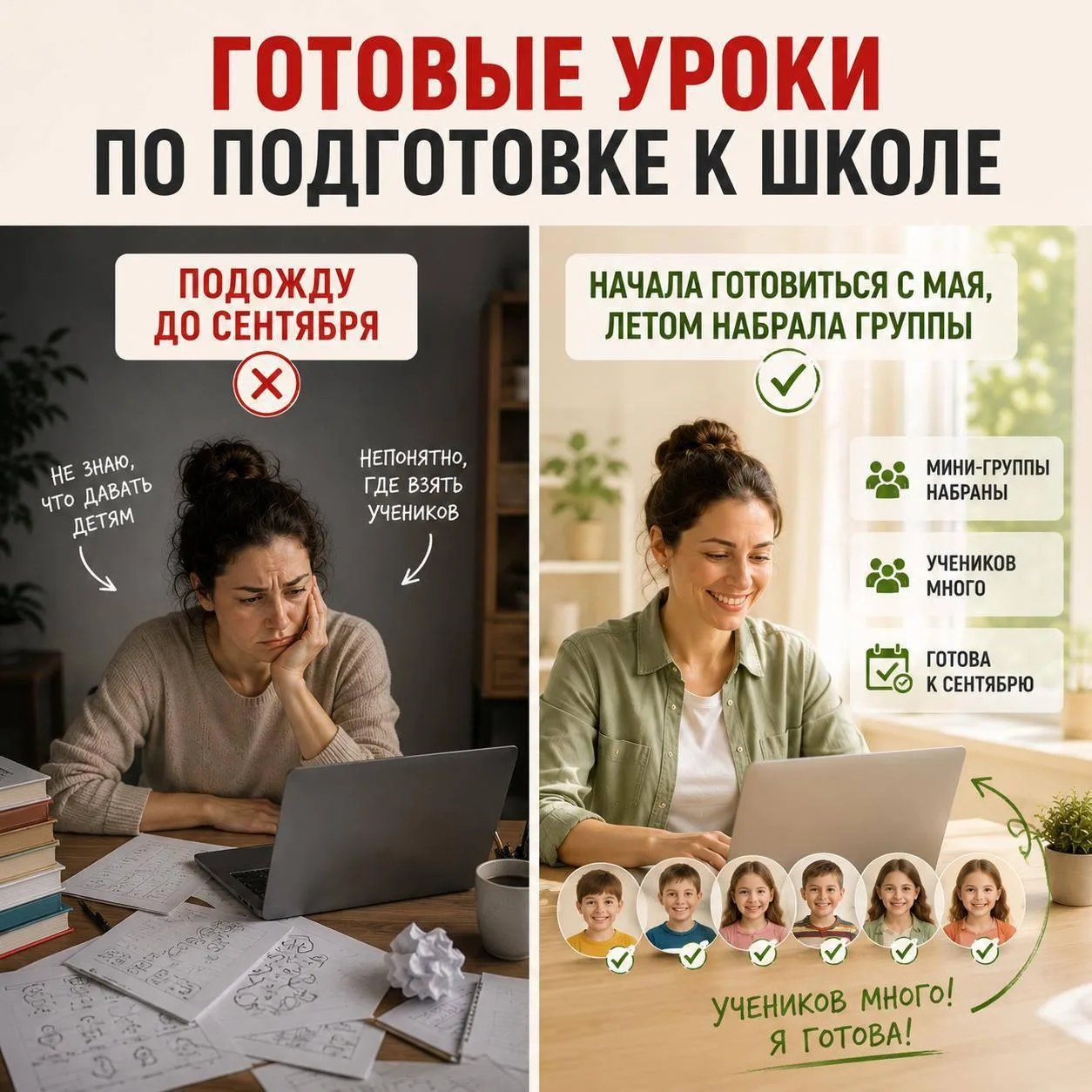 Готовые уроки по подготовке к школе + система набора учеников к сентябрю
Без паники, хаоса и ночной 