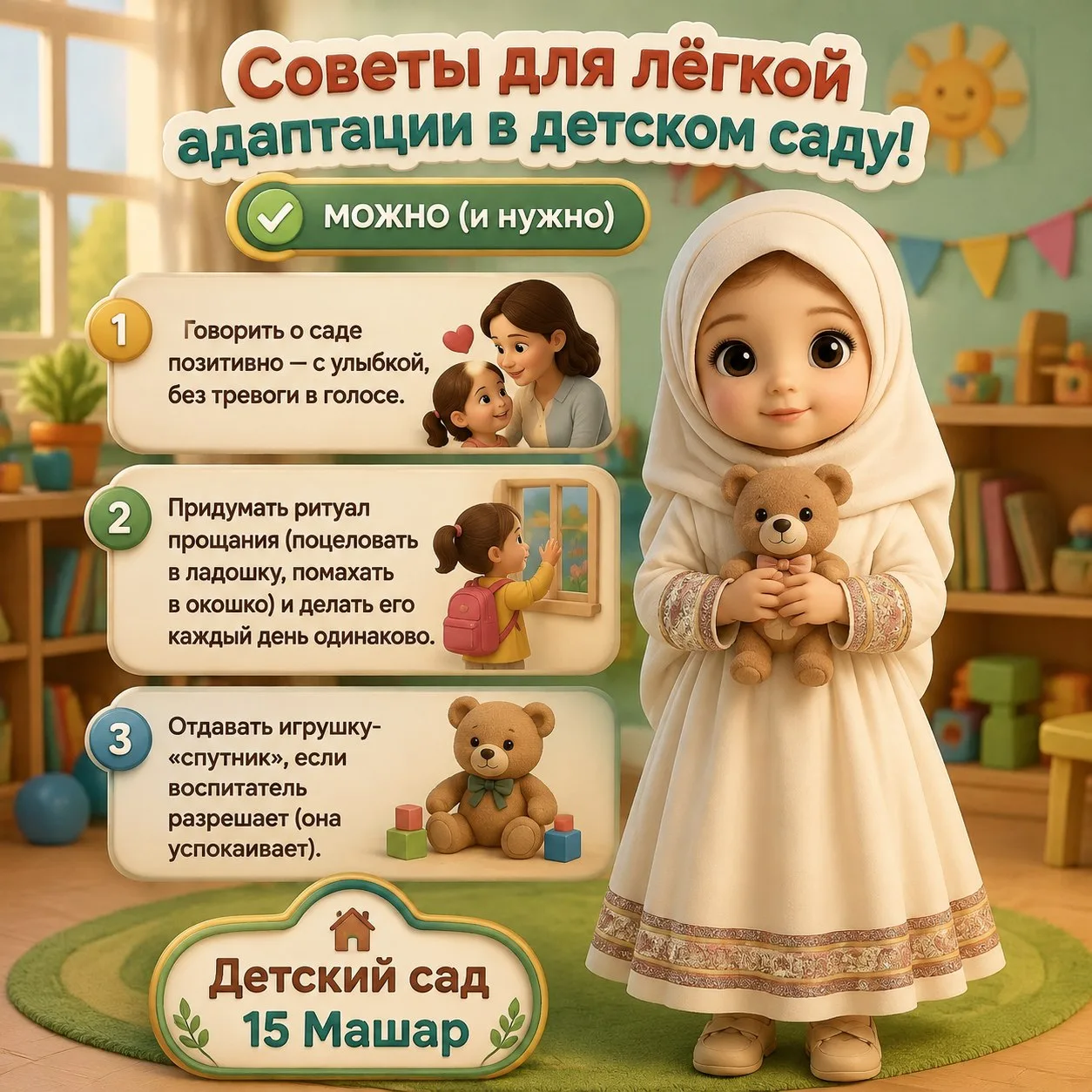 Советы для лёгкой адаптации в детском саду.