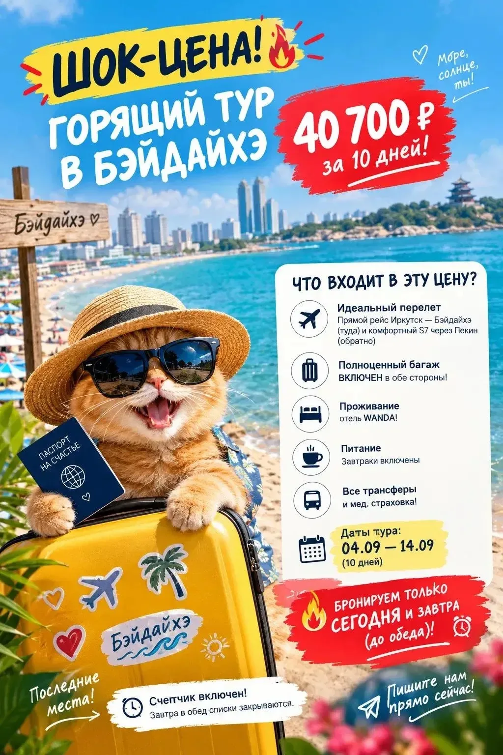 🔥 ШОК-ЦЕНА! ГОРЯЩИЙ ТУР В БЭЙДАЙХЭ — 40 700 ₽ за 10 дней! 🌊