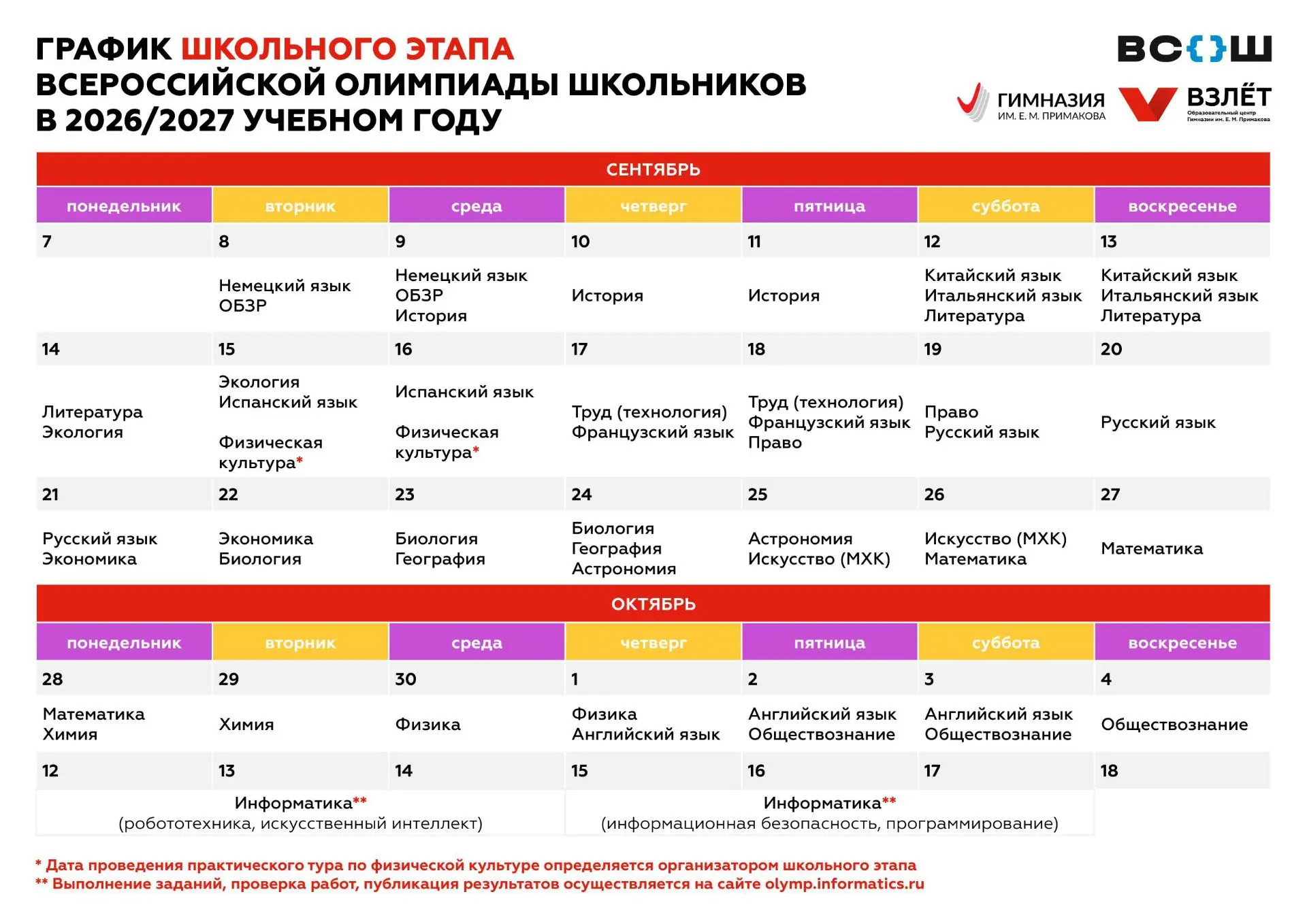 8 сентября стартует школьный этап Всероссийской олимпиады школьников. Пожелаем отличных...