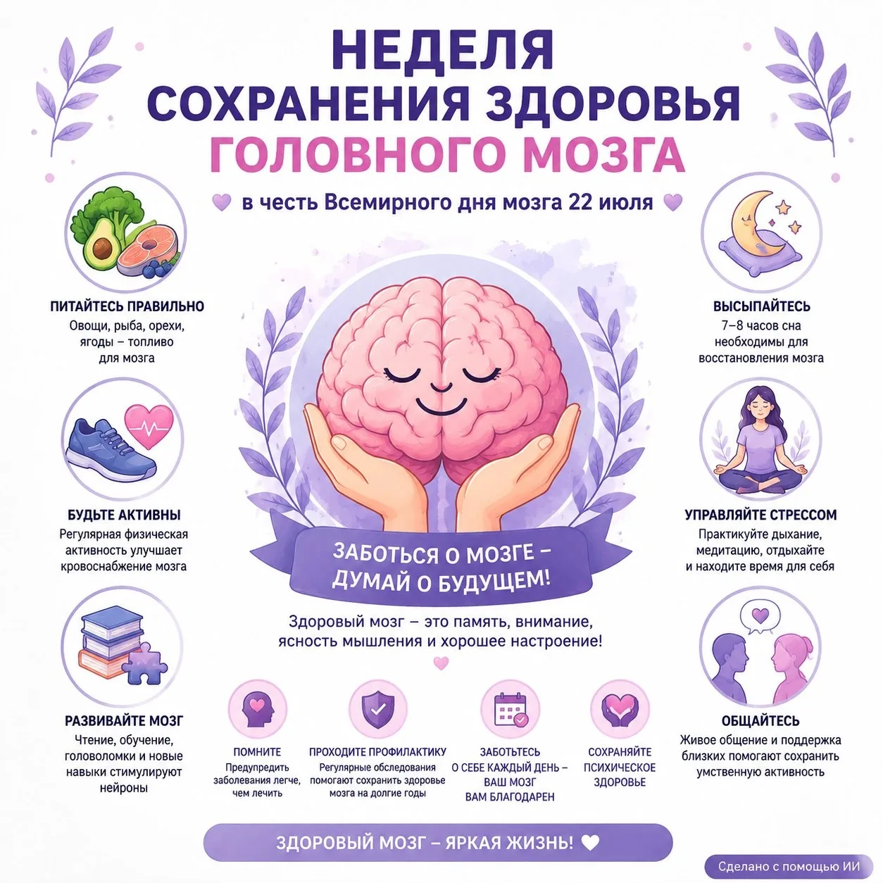 🧠 Неделя сохранения здоровья головного мозга 🧠

С 20 по 26 июля мы отмечаем неделю, посвящённую со
