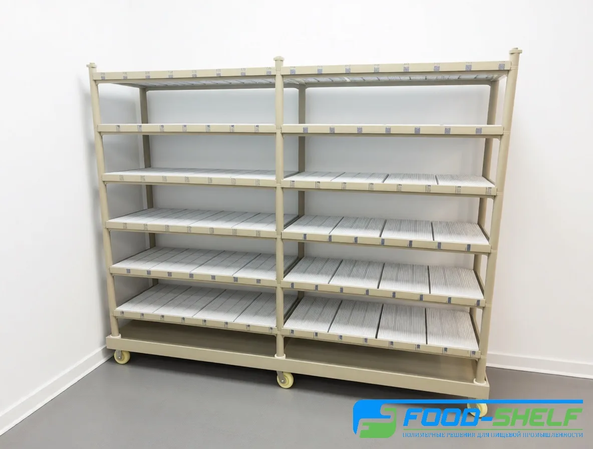 Стеллаж из полипропилена на колёсах со съёмными полками FOOD-SHELF