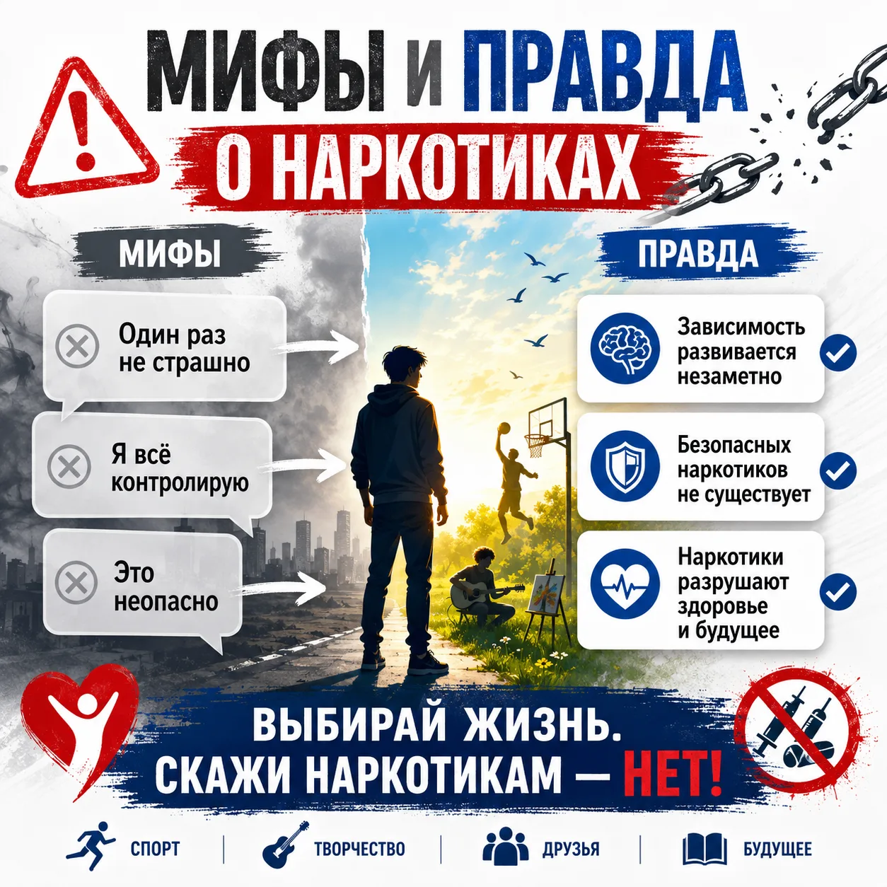 «Мифы и правда о наркотиках»

Иногда опасность начинается не с самого вещества, а с фразы:
«Ничего с