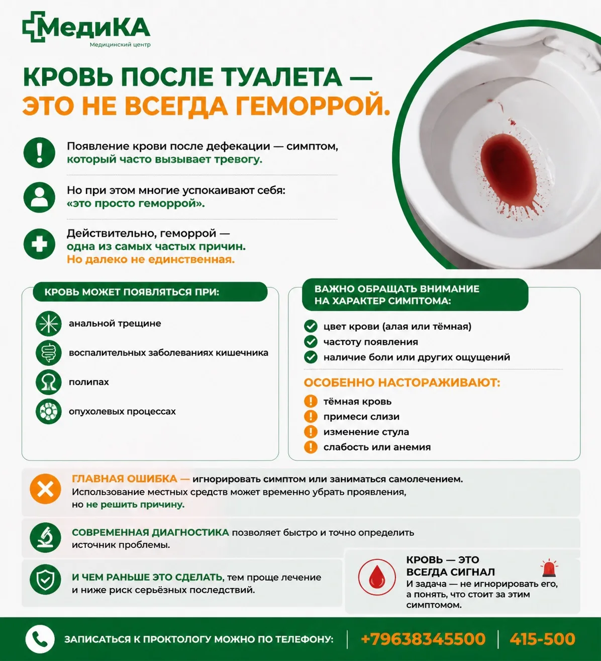 Кровь после туалета это не всегда геморрой.

Появление крови после дефекации — симптом, который част