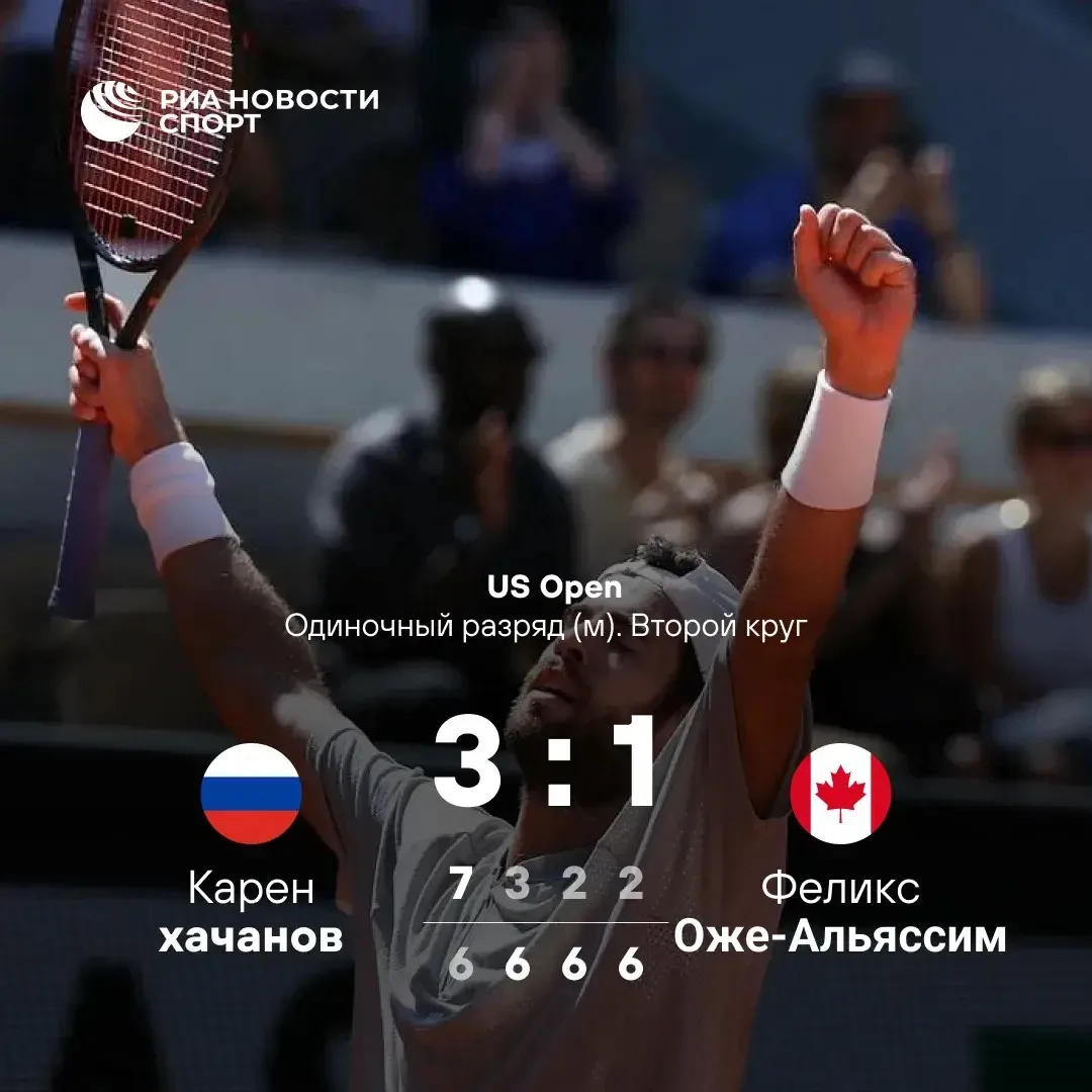 🎾 Хачанов обыграл четвертую ракетку мира Оже-Альяссима во втором круге US Open