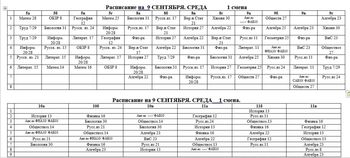 Расписание на среду🍁