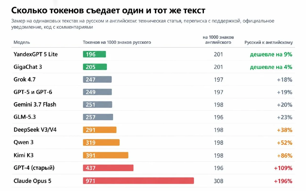 🤖 Общаться с ИИ на русском языке в 4 раза дороже, чем на английском