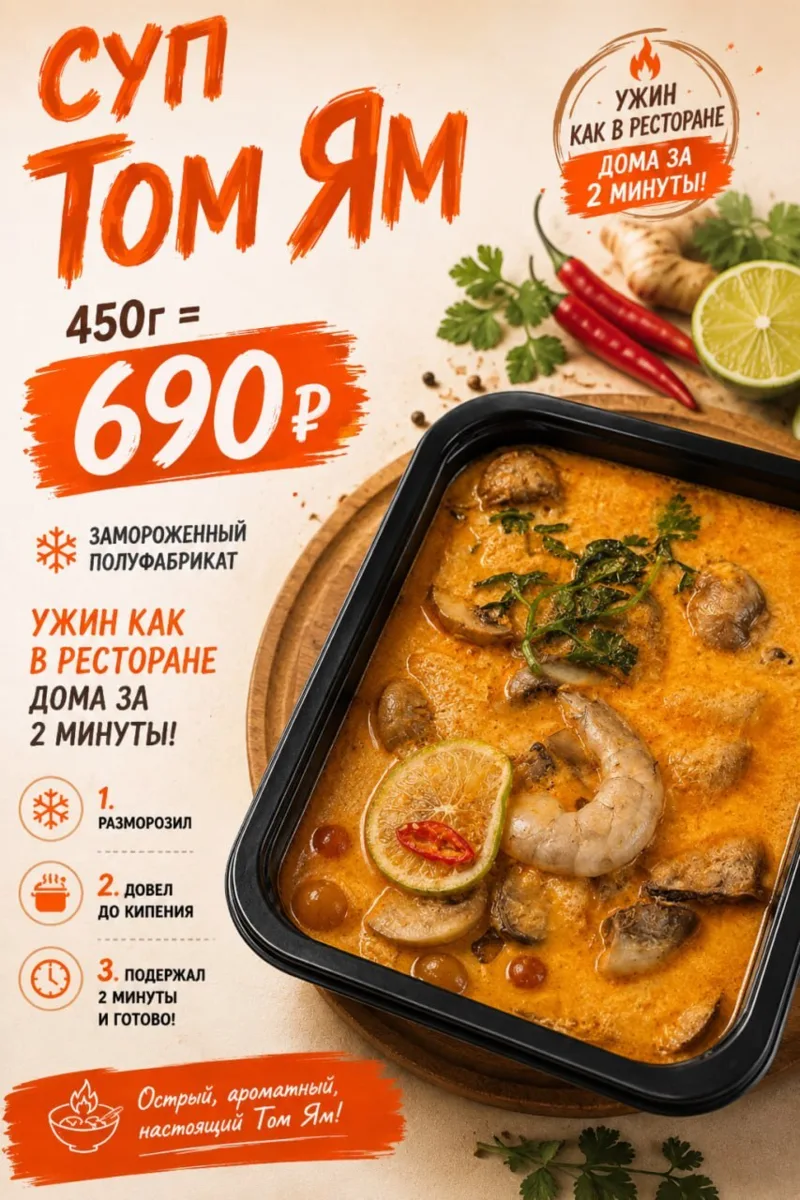 Том Ям, который вы захотите снова 😍🍤

Тот самый яркий, насыщенный вкус с морепродуктами, грибами