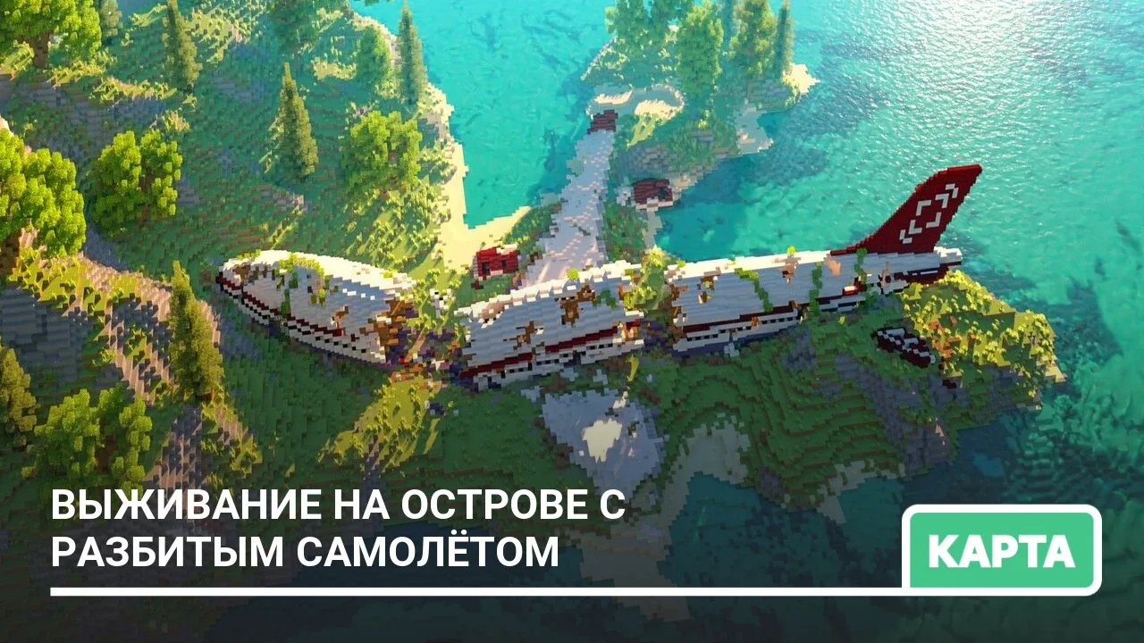 Карта: Выживание на острове с разбитым самолётом
Карта Crashed Plane Survival предлагает вам начать 