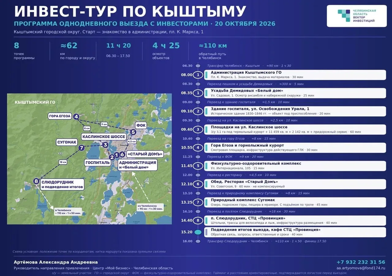 Инвесторов Магнитогорска приглашают принять участие в однодневном туре по Кыштыму📍