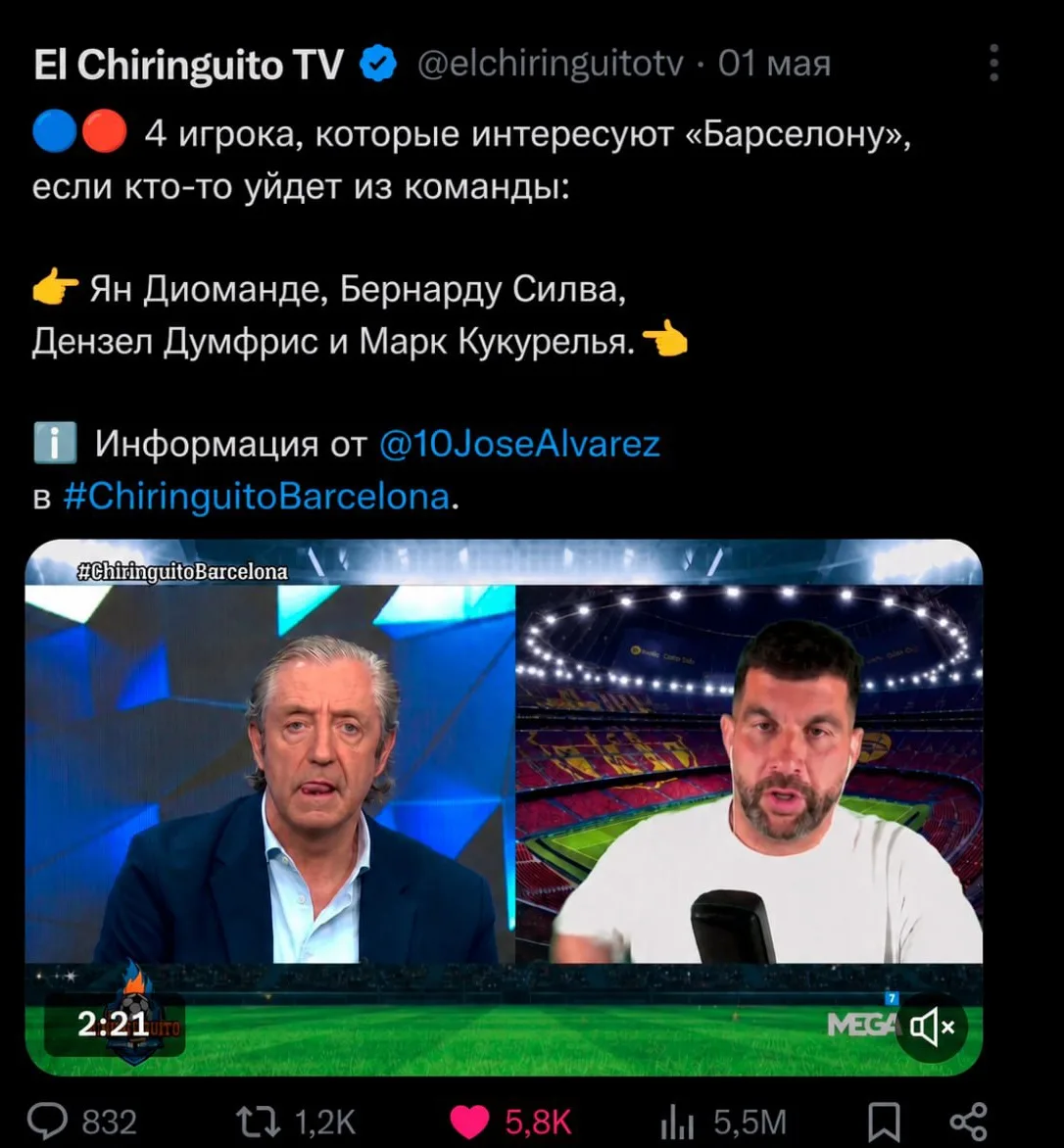 1 мая: каталонский журналист говорит, что «Барселону» интересуют Диоманде, Силва, Думфрис и Кукурель