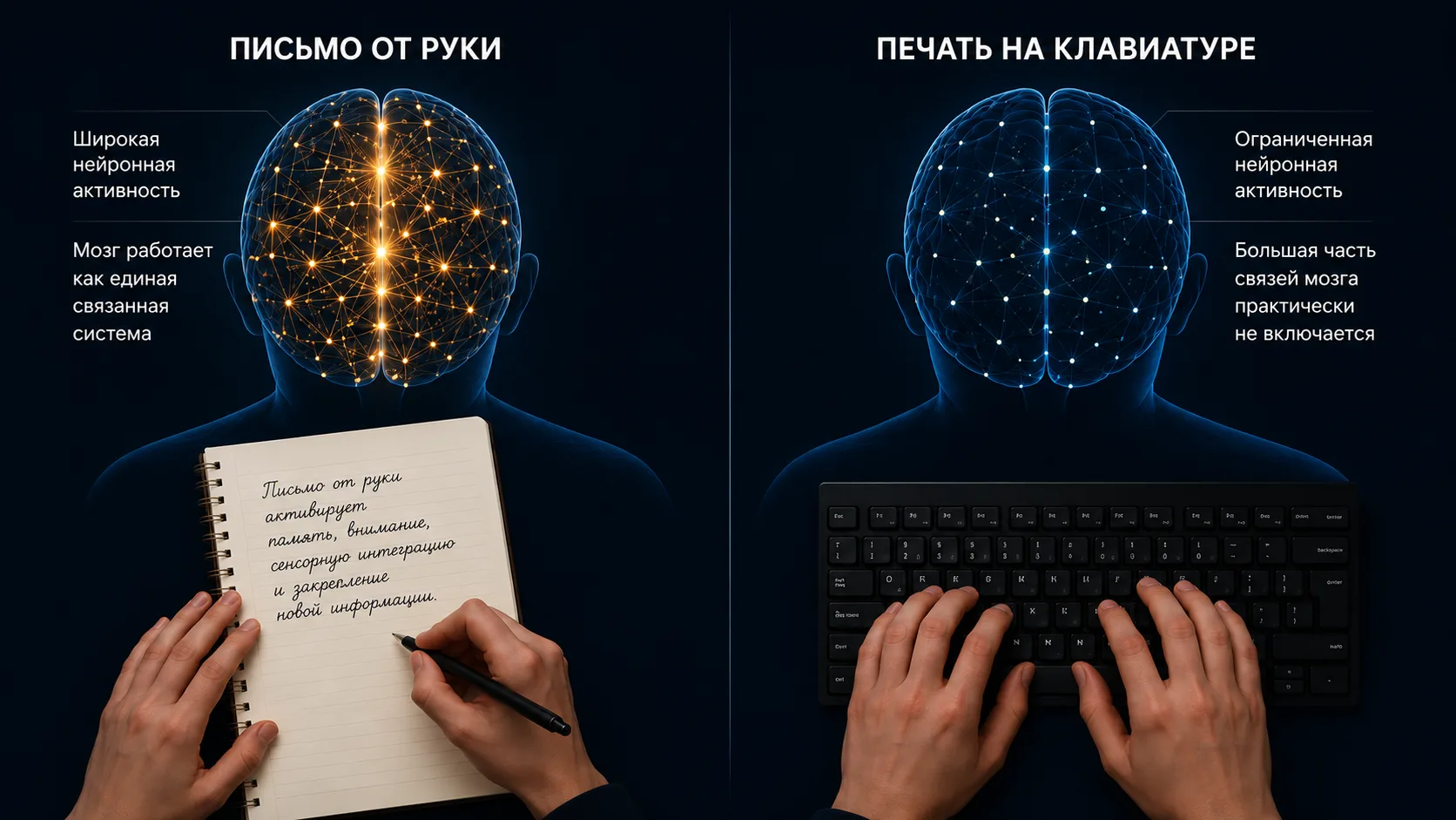 Письмо от руки активирует мозг значительно глубже, чем набор текста.

Немного научной доказательной 