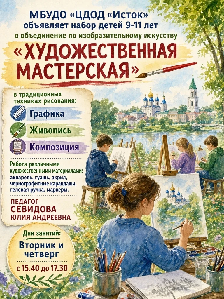 МБУДО «ЦДОД «Исток» приглашает детей в возрасте от 6 до 13 лет в объединение «Художеств...