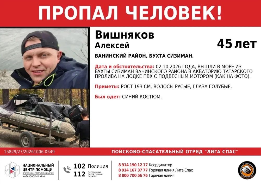 В акватории Татарского пролива пропали двое мужчин на моторной лодке