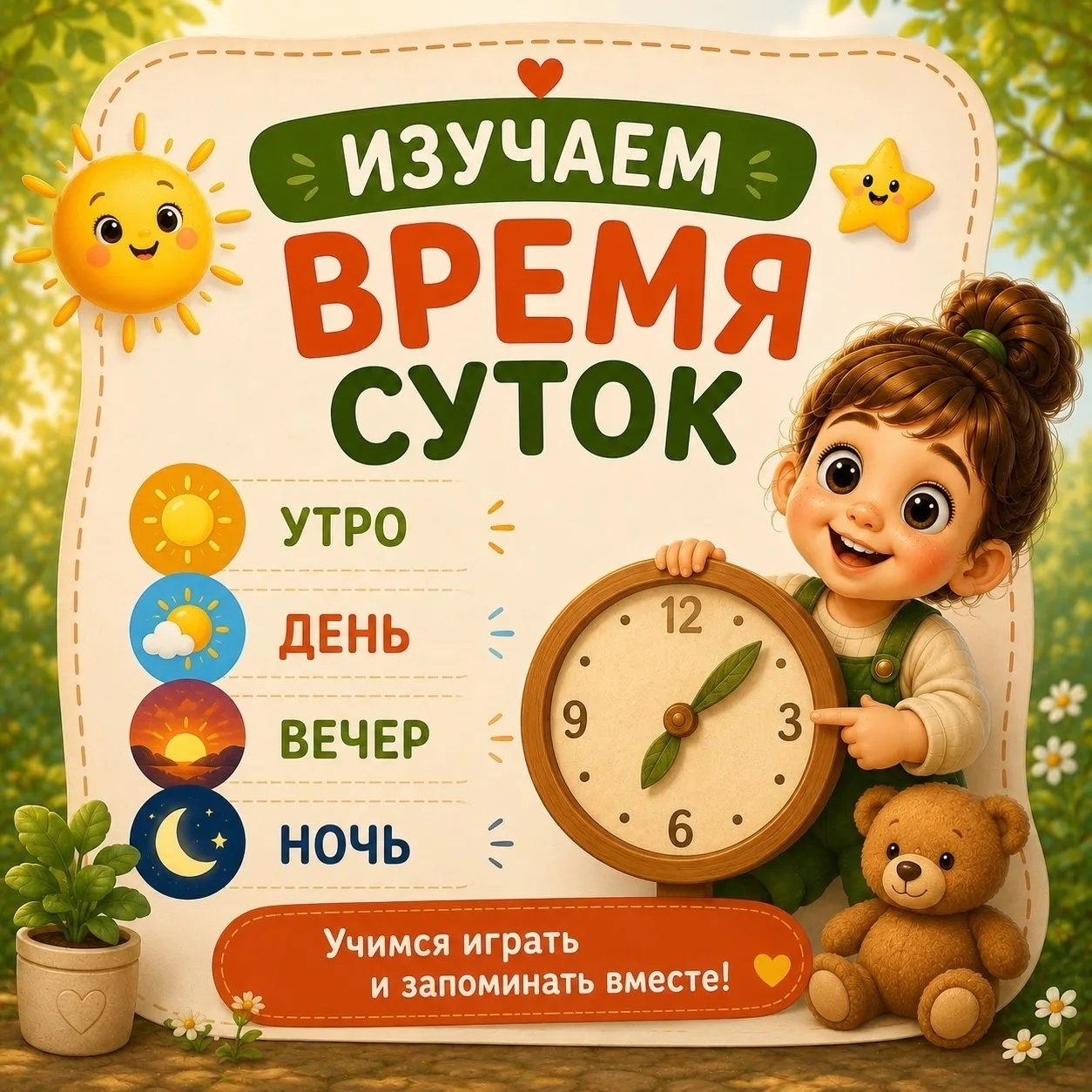 Изучаем время суток вместе с малышом: утро, день, вечер и ночь — легко, интересно и в и...
