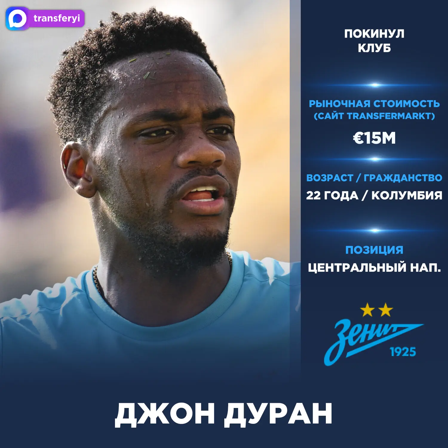 Официально: Джон Дуран покинул «Зенит».