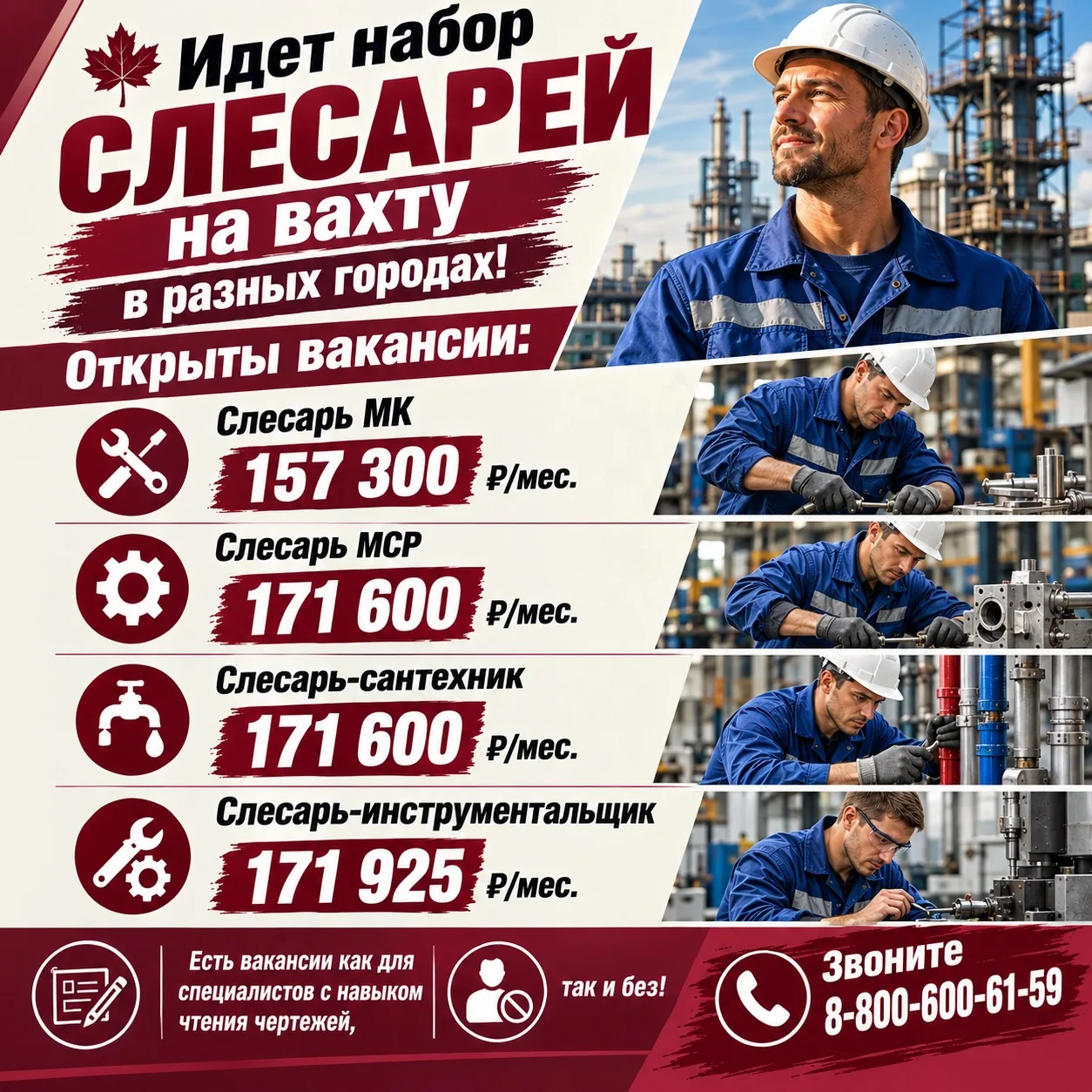 🔔Идет набор СЛЕСАРЕЙ на вахту в разных городах! Звоните по бесплатному номеру, чтобы з...