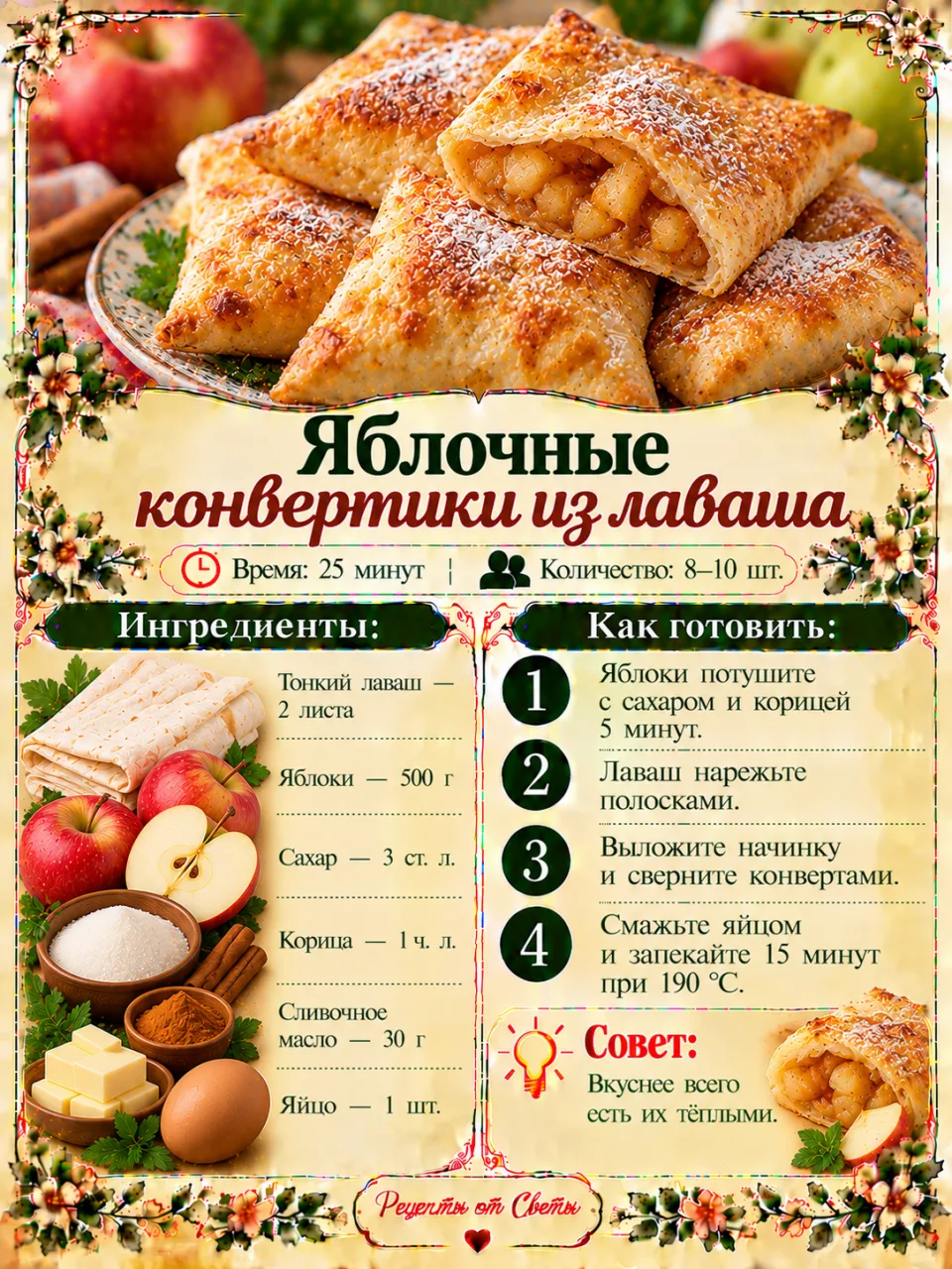 🍎 Яблочные конвертики из лаваша