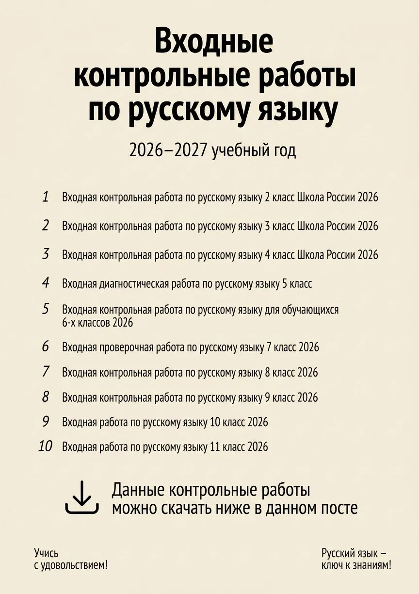 ❗ Входные контрольные работы по русскому языку для 2-11 классов (повторение) к новому 2...