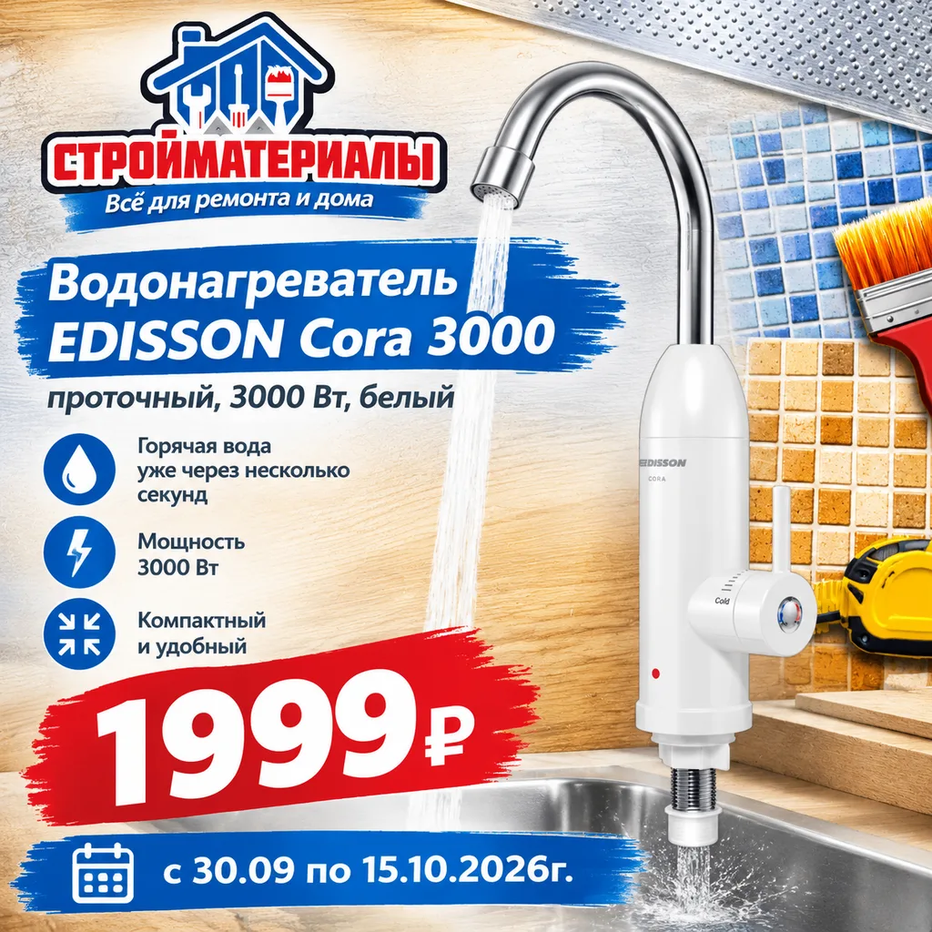 💧 Горячая вода мгновенно! СУПЕРЦЕНА на водонагреватель EDISSON! 💧Надоело ждать, пока ...