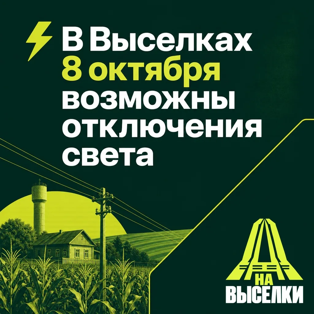 ⚡️ В Выселках 8 октября возможны отключения света