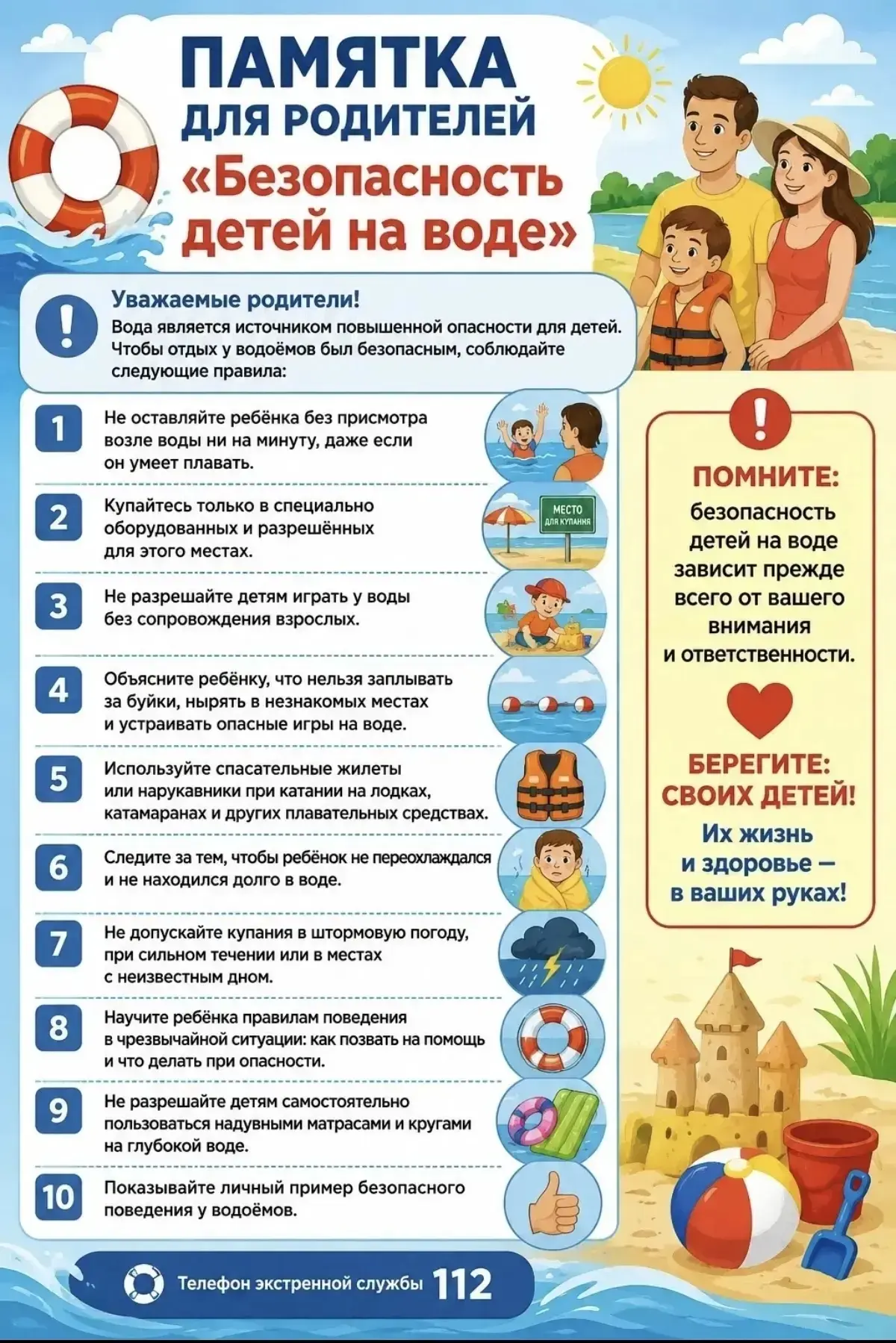 Уважаемые родители!
Вода является источником повышенной опасности для детей. Чтобы отдых у водоёмов 