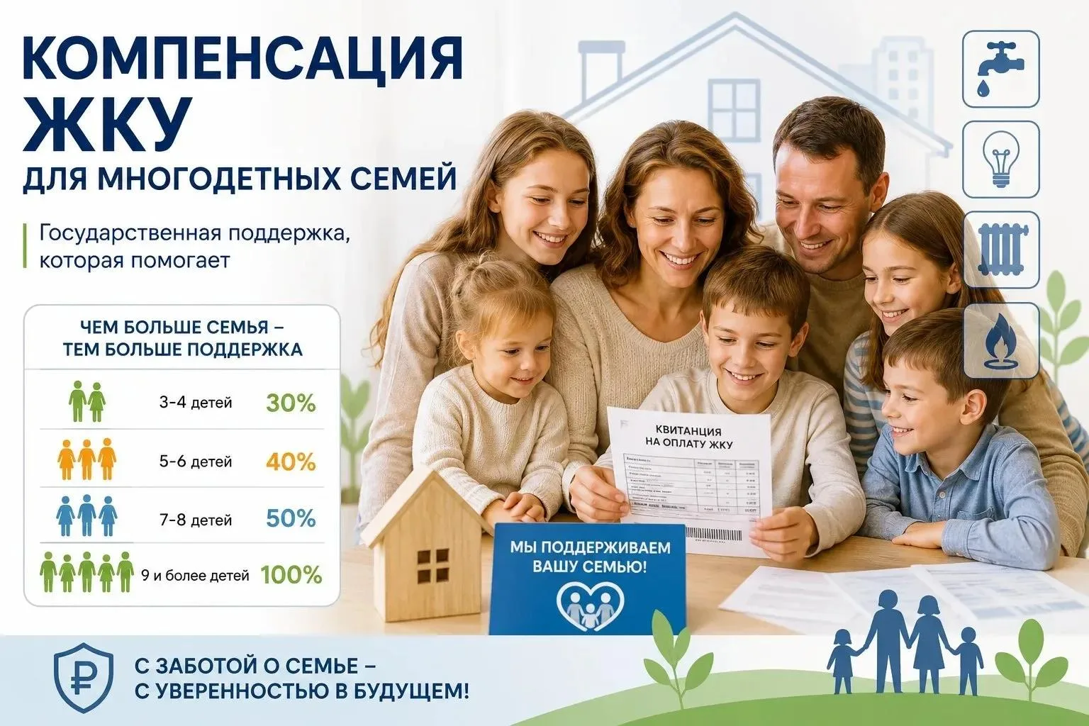В Приамурье семьи с девятью и более детьми получают 100% компенсацию  расходов на ЖКУ