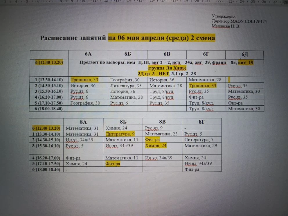 Изменения в расписании на 13.03