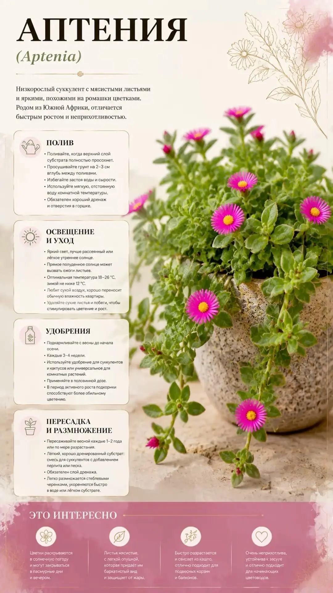 Уход за аптенией 🌱