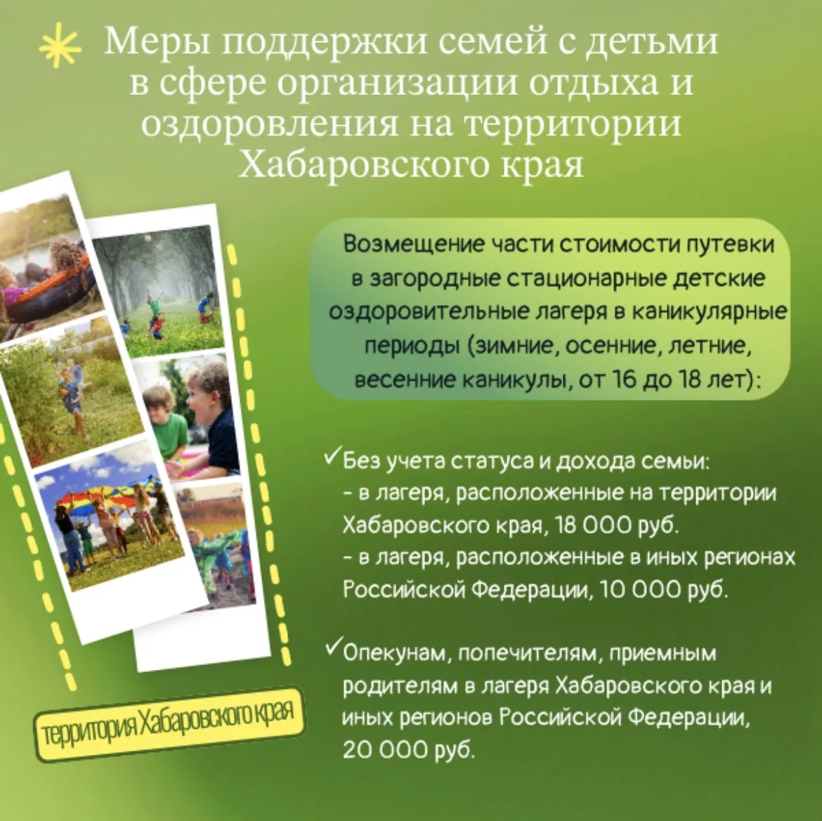 🏕️ Меры поддержки семей с детьми в сфере организации отдыха и оздоровления на территор...