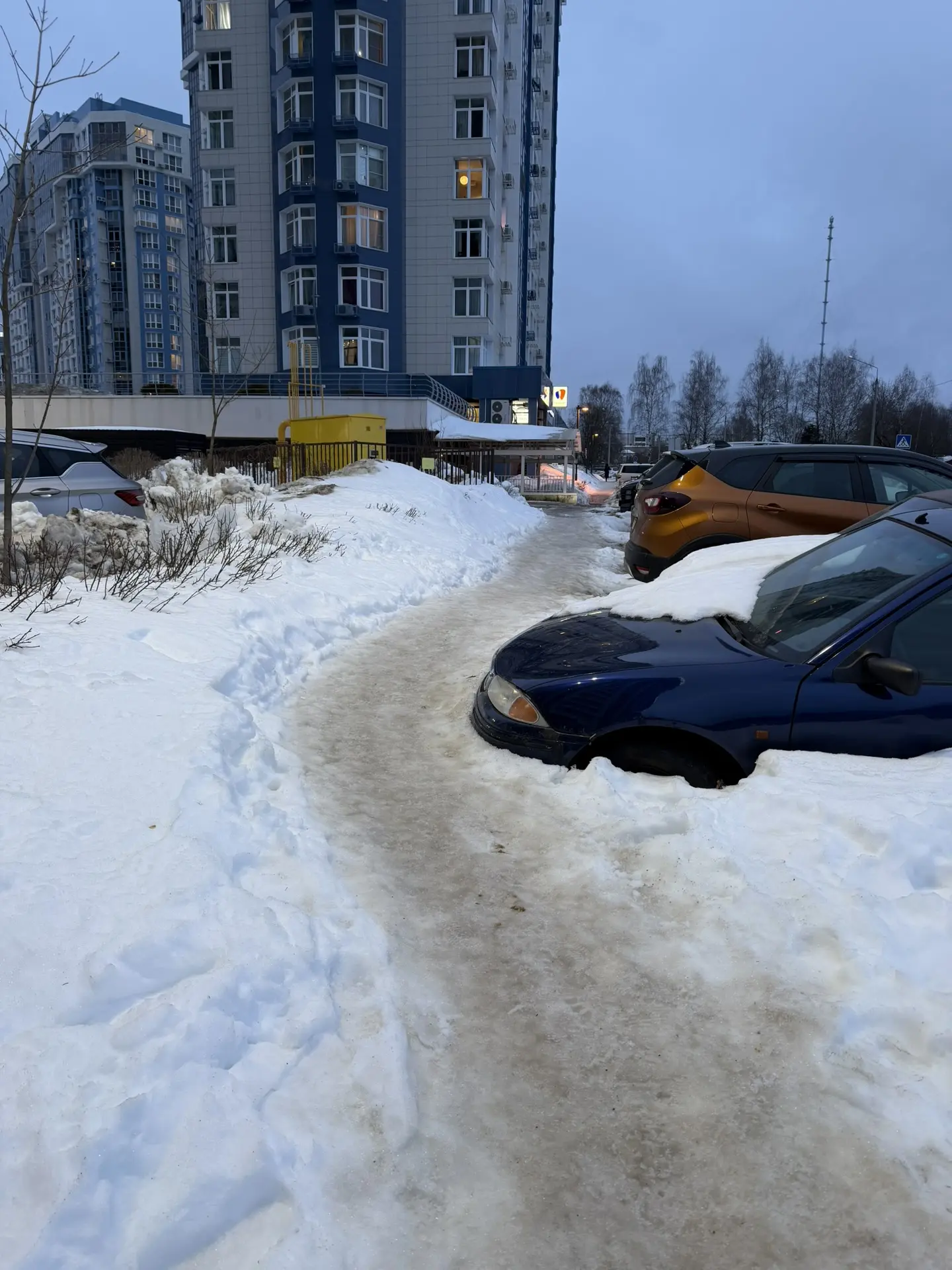 ❄️ Высота снега на пешеходных тропинках в Обнинске: можно случайно наступить на капот м...