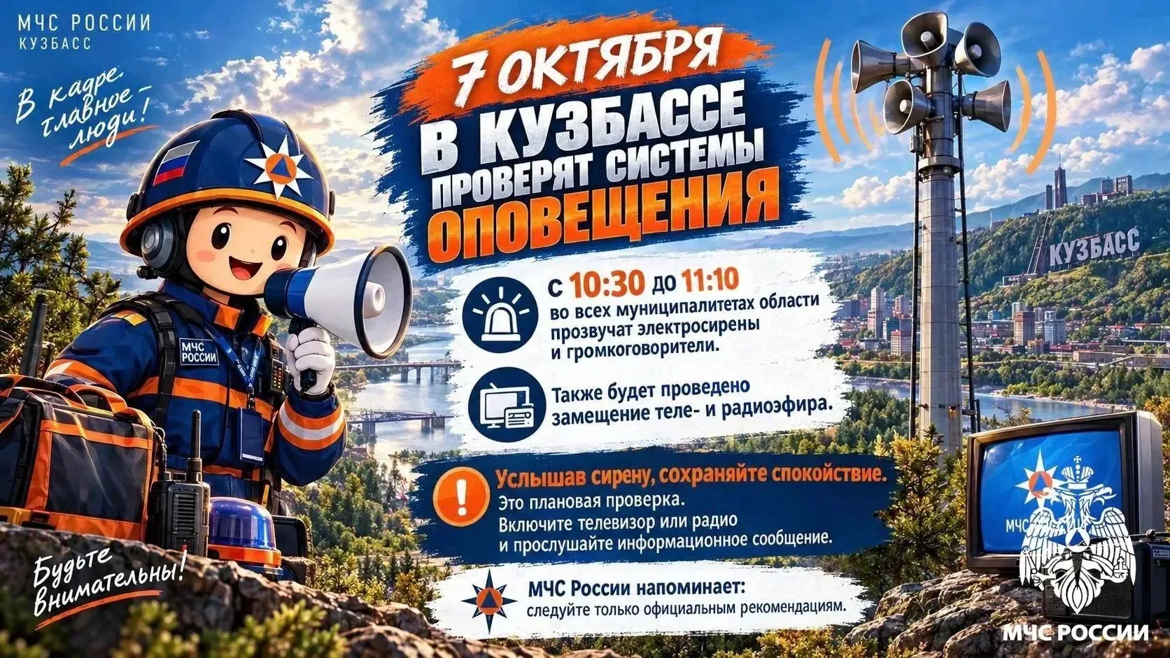 📢 7 октября в Кузбассе проверят системы оповещения