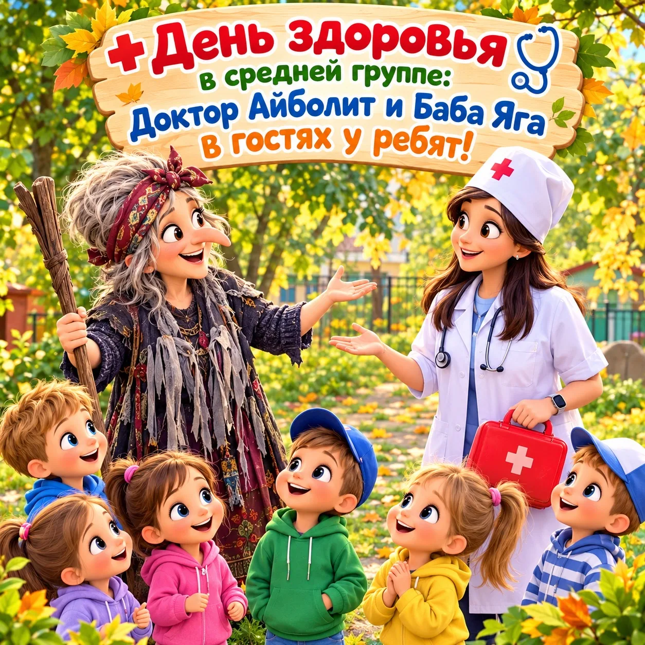 🎈 День здоровья в средней группе: Доктор Айболит и Баба Яга в гостях у ребят! 🩺🧹✨