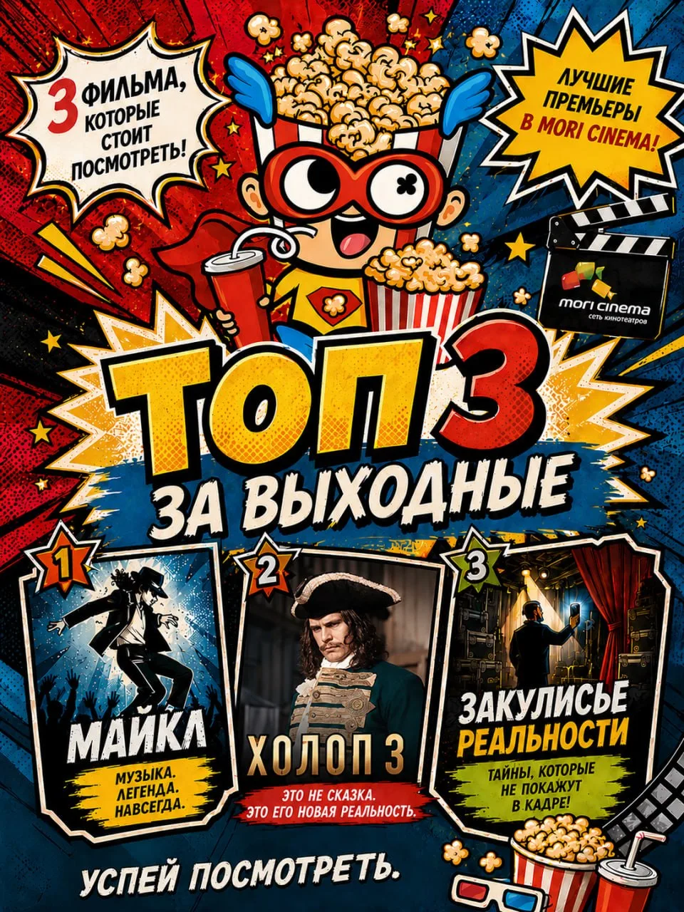 🚨 Сводка с кинофронта: ТОП‑3 в #MoriCinema за выходные!   

От биографической драмы до мистического