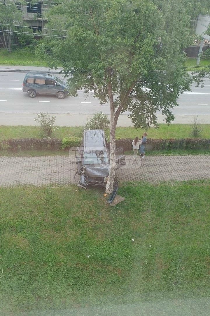 ⚡️ Внедорожник жёстко влетел в дерево в результате ДТП в Южно-Сахалинске