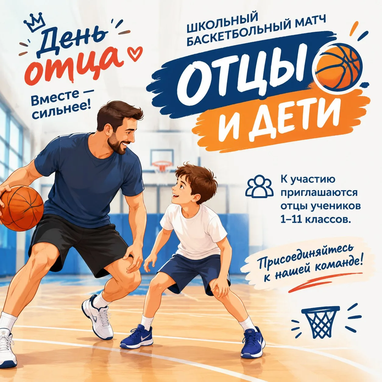 🏀 Приглашаем на III ежегодный баскетбольный матч «Отцы и дети»!🏀