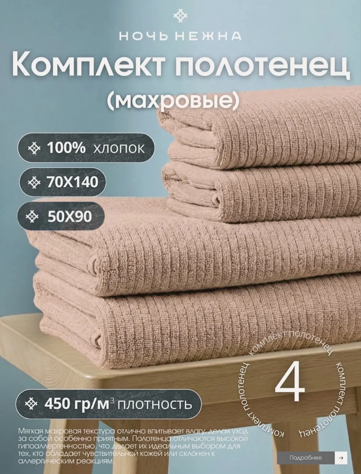 Полотенце махровое 4 шт