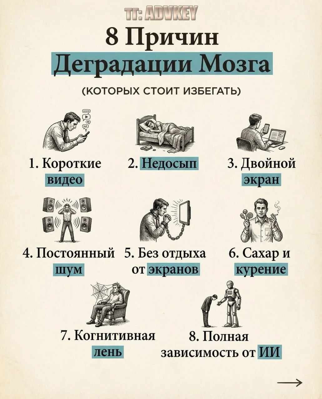 8 Причин Деградации мозга, которых стоит избегать.