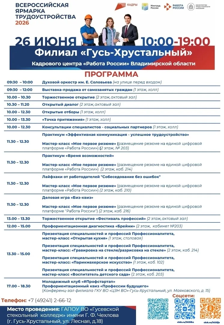В эту пятницу, 26 июня, в рамках Национального проекта "Кадры" во Владимирской области пройдет федер