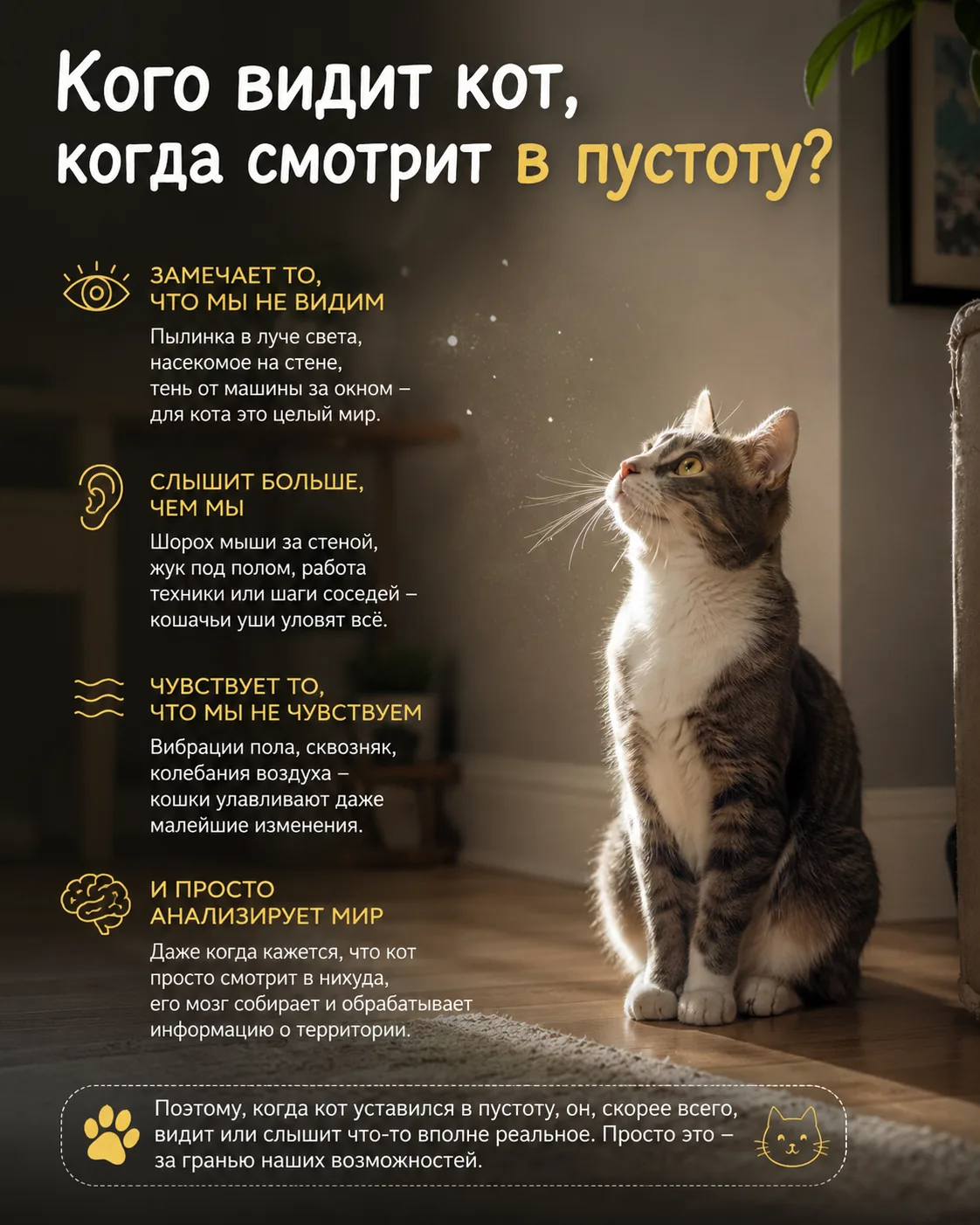 👀 Кого видит кот, когда смотрит в пустоту?

Сидит себе котик. Вдруг замирает, настораживает уши и н