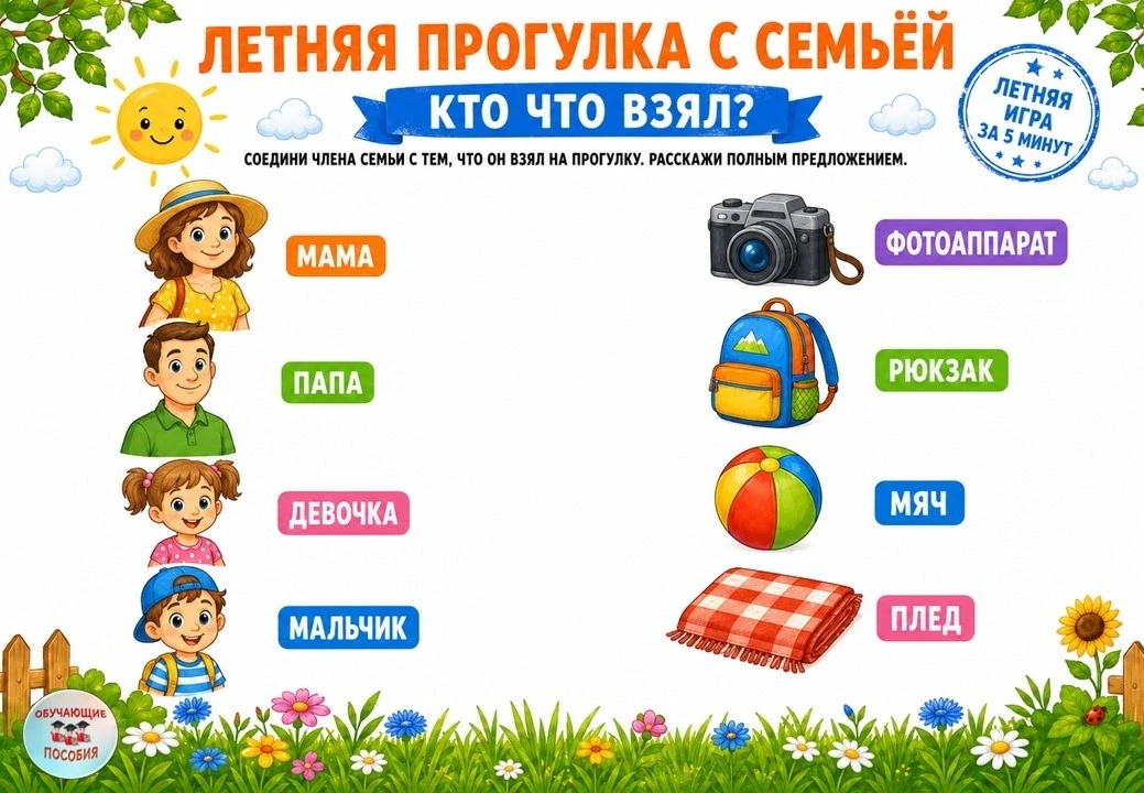 Кто что взял на прогулку?

После беседы с детьми на тему «Летняя прогулка с семьёй» мы предлагаем за