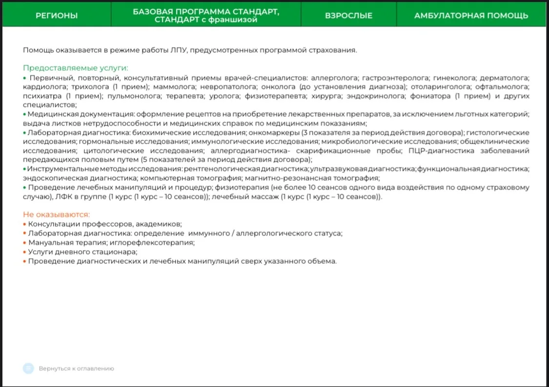 Список врачей и исследований.