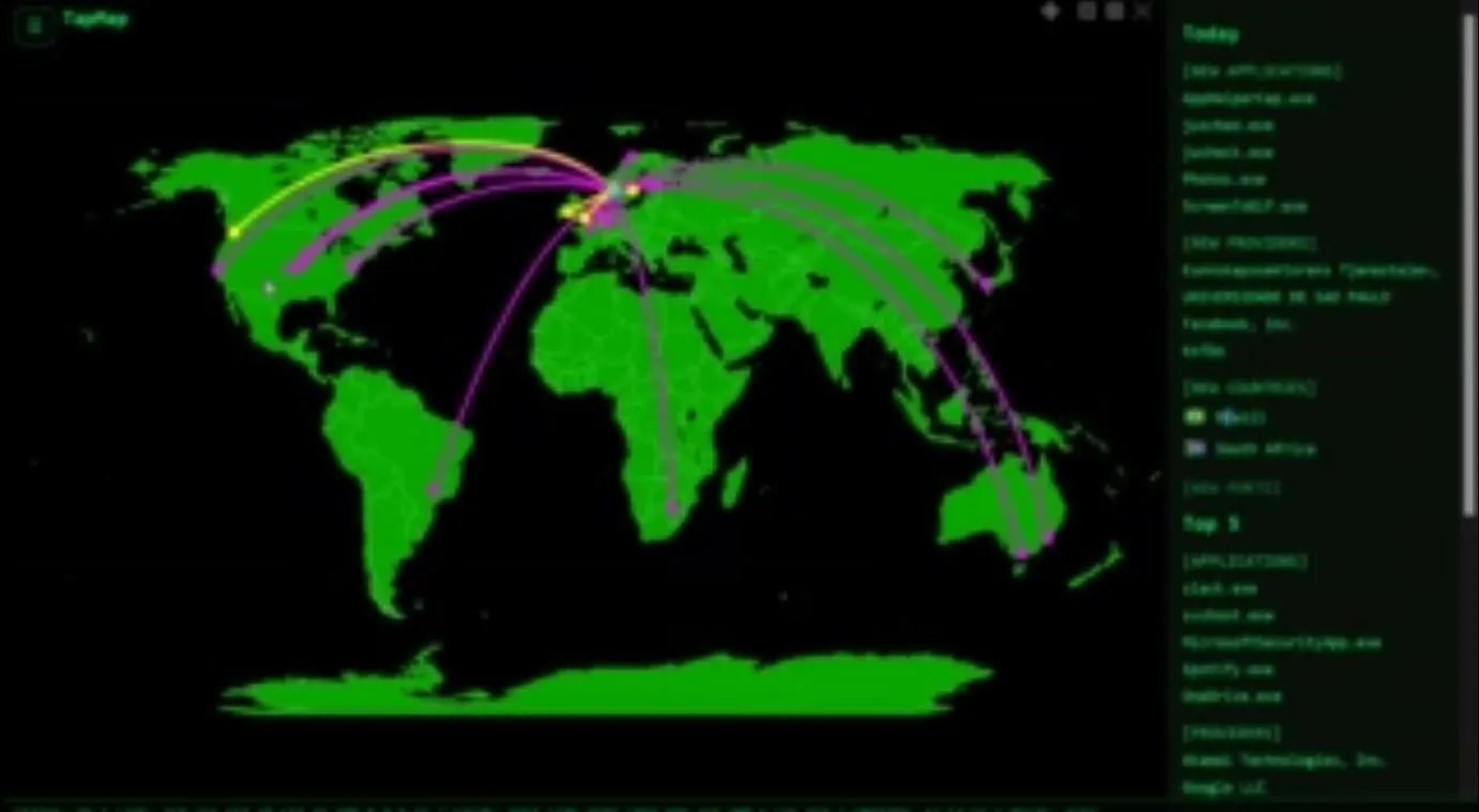 Куда утекает траффик?

Нашёл крутое приложение — TapMap. Показывает на карте, к серверам в каких стр