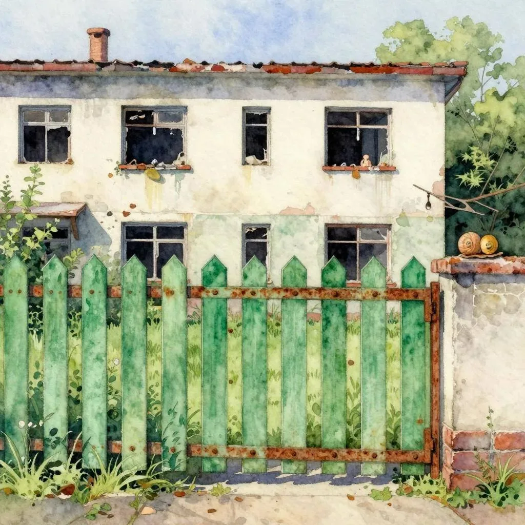 Забор зелёный, ржавая калитка,